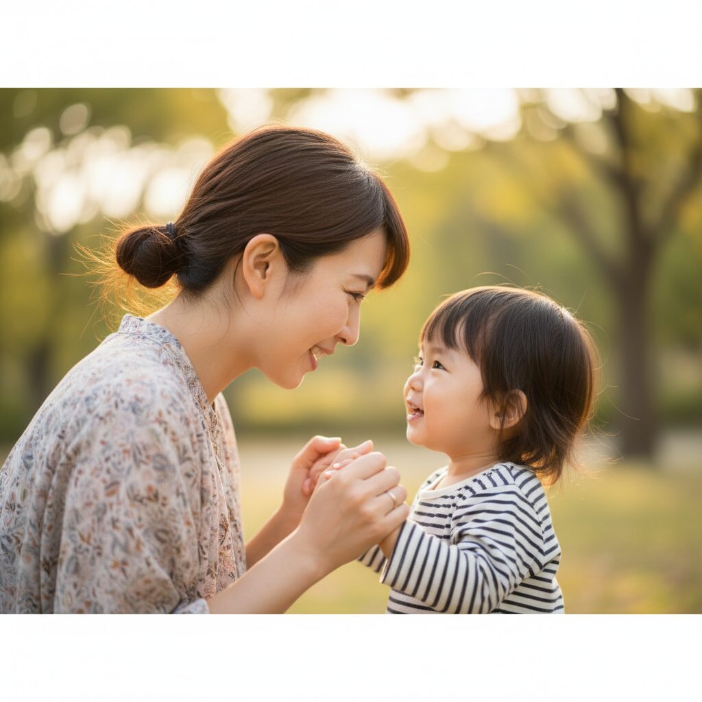 2歳の子どもが母親と一緒に絵本を読んでいる様子