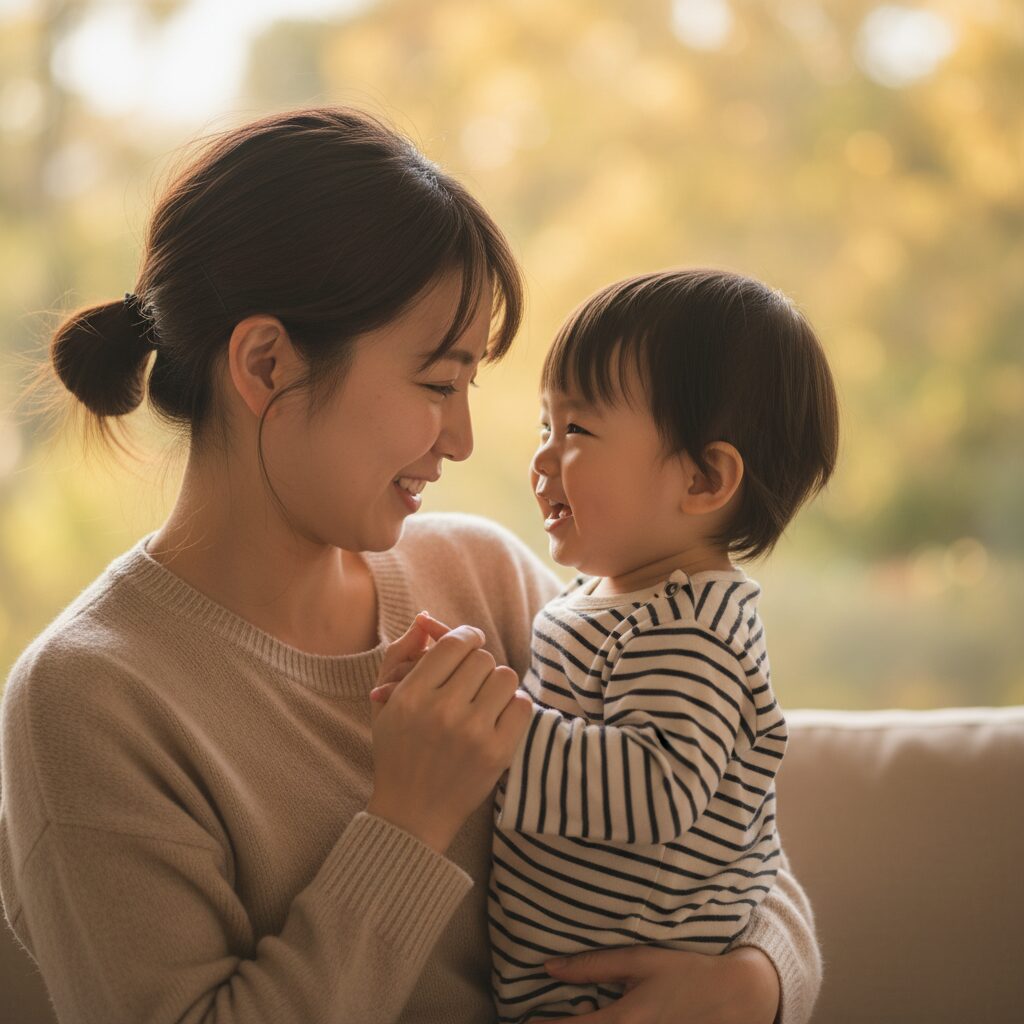 保育士が3歳の子どもと一対一で絵本を読んでいる様子