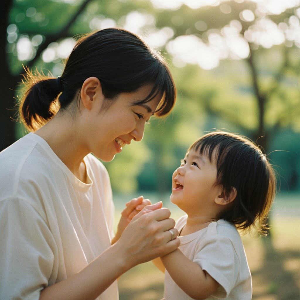 4歳の子どもが絵本を見ながら保護者と一緒に座っている温かい親子の風景