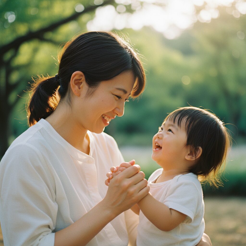 悩みを抱える母親が子どもを見つめている様子