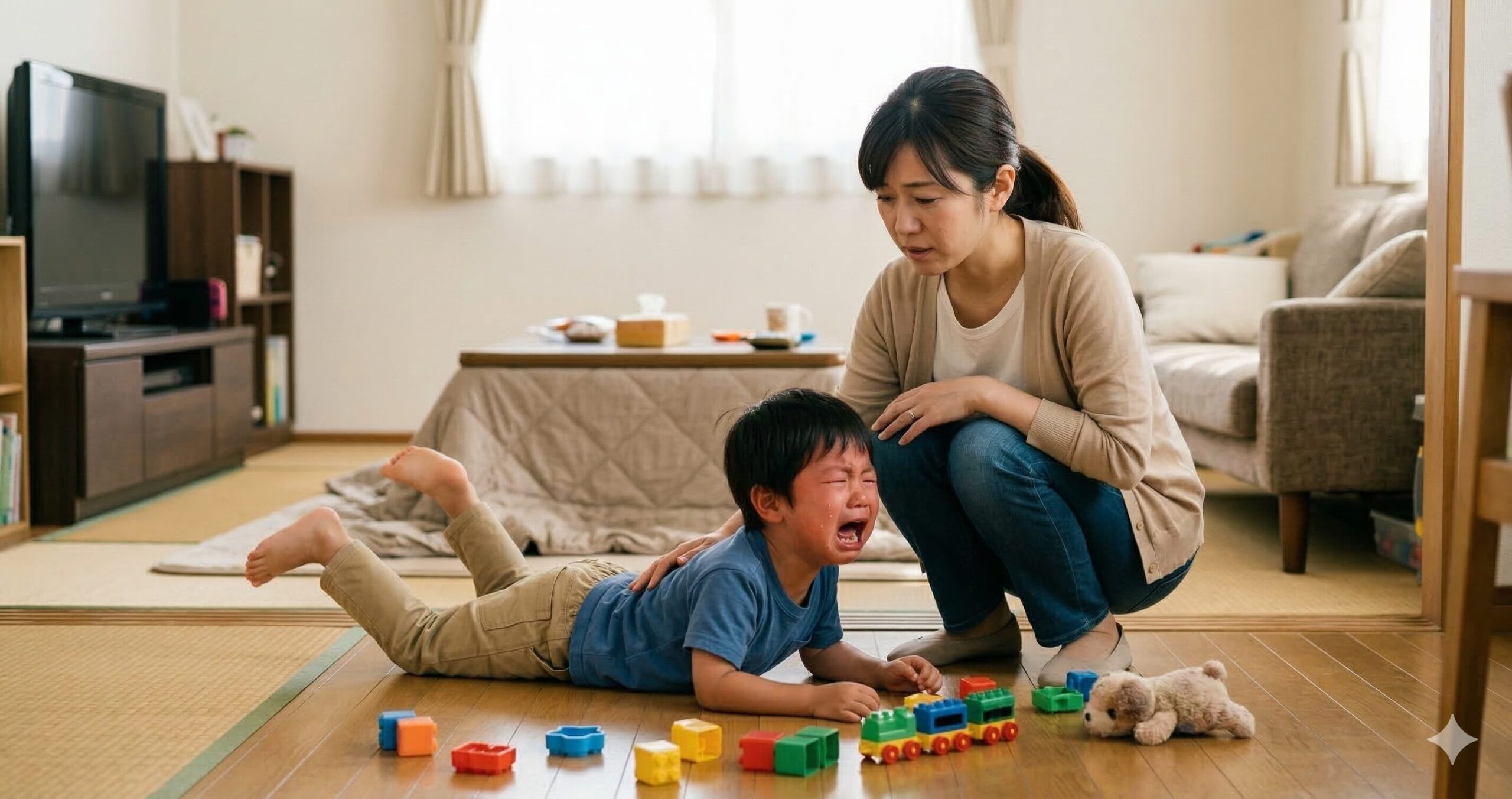 4歳の子どもが癇癪を起こしている場面