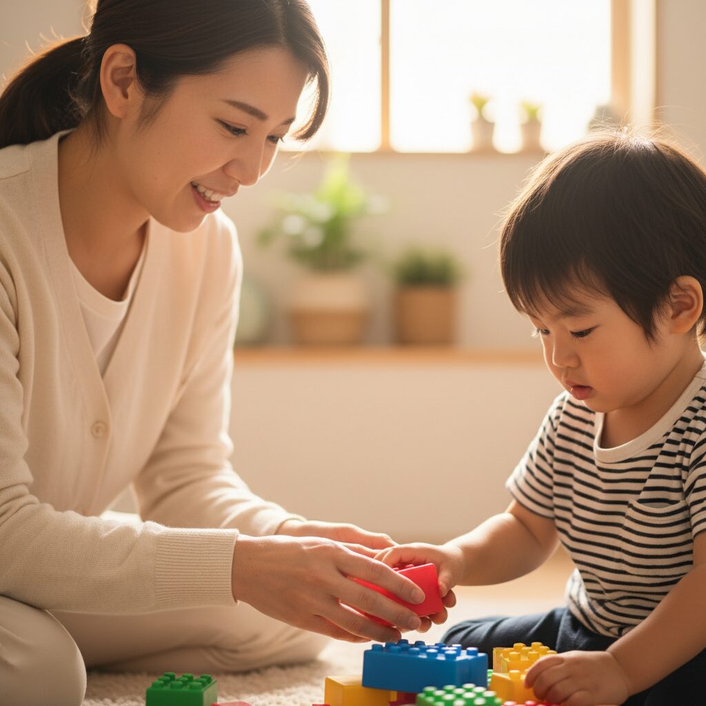 相談窓口で職員と話をする保護者の様子