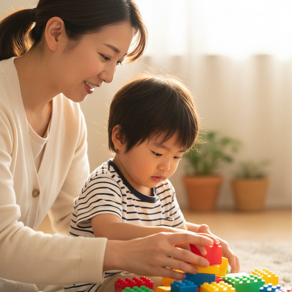 親子で一緒に療育プログラムに参加している様子
