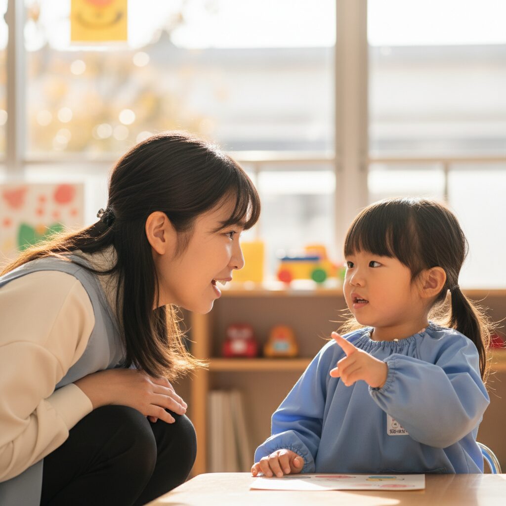 療育施設で先生と一緒に遊んでいる子どもたちの様子
