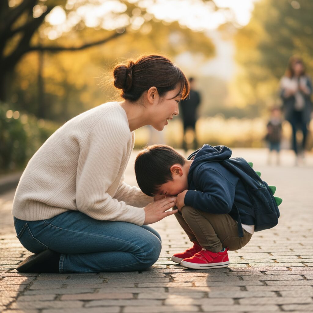 幼稚園で静かに座って話を聞いている子どもたちの様子