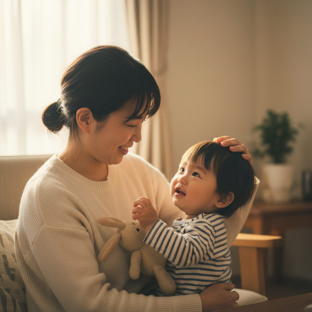 子どもの話を真剣に聞く保護者の姿